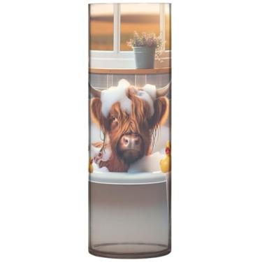 Imagem de Vasos de flores cilíndricos engraçados para buquê de vaca Highland Vaso de flores grande personalizado decorações de outono para casa, 30 cm x 9,9 cm