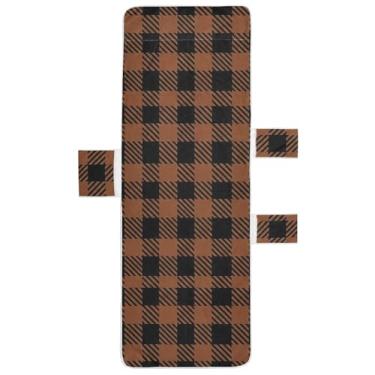 Imagem de Clássico Buffalo Xadrez Preto Marrom Chaise Lounge Cadeira Toalha Toalha de Praia Piscina Cadeira Toalha com Bolsos Espreguiçadeira Perseguição de Gramado 85 x 76 centímetros