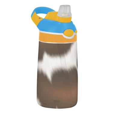 Imagem de Garrafa de água artística marrom bege para crianças 473 ml Tritan garrafa de água de plástico reutilizável com tampa de canudo 473 ml copo infantil portátil à prova de vazamento, alça de transporte