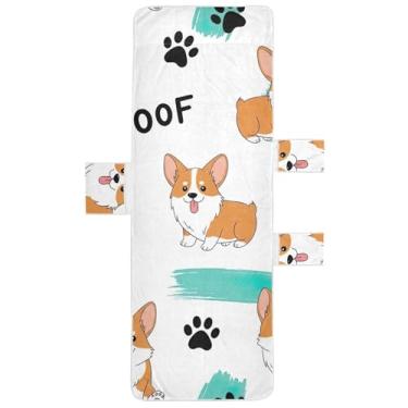 Imagem de Lindos desenhos animados Corgi pegadas de cães capas de espreguiçadeira toalha de cadeira praia piscina espreguiçadeira externa 215,9 cm x 76,2 cm