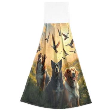 Imagem de Joisal Toalhas de mão penduradas marrons de cachorro de desenho animado para cozinha absorvente macio conjunto de 2 toalhas de chá de cozinha fofas 45 x 35 cm