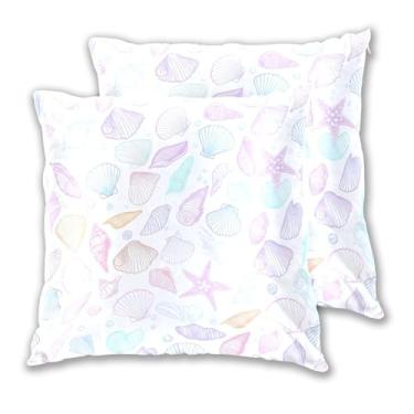 Imagem de Joitme Conjunto de 2 capas de almofadas fofas de praia, estrela-do-mar, cor pastel, conjunto de 2 fronhas grandes com destaque, decoração de casa moderna para sala de estar, 50 x 50 cm, 2 peças