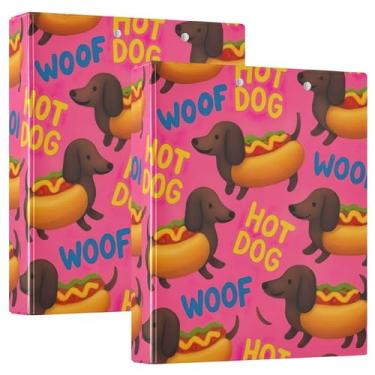 Imagem de Fichário personalizado com 3 anéis para cães dachshund fofos, cachorros-quentes, rosa, 200 folhas, caderno, fofo, redondo, agenda, 31,5 x 27 x 6 cm, pacote com 2