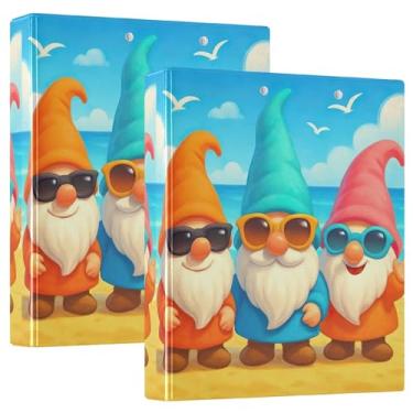 Imagem de Fichários de chapéu coloridos de gnomos de desenhos animados fofos, 3 polegadas, 3 anéis, comporta 200 folhas, pastas fofas para cadernos, fichário redondo, 31,5 x 27 x 6 cm, pacote com 2
