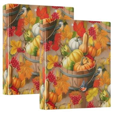 Imagem de Balde de madeira de abóboras de outono com 3 fichários de 3 anéis comporta 200 folhas, anel redondo, 31,5 x 27 x 6 cm, 1 pacote