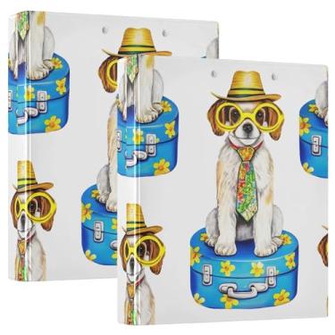 Imagem de Cute Dog Fichários brancos de 3,8 cm com 3 anéis para guardar 200 folhas, 3 pastas de anéis, fichário de apresentação de anel redondo, 31,5 x 27 x 6 cm, pacote com 2