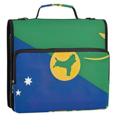 Imagem de Pasta de tecido, 3 anéis, 3 anéis, bandeira da ilha de Natal, com zíper, organizador de fichário, portfólio e estojo, fichários com alça para escola secundária