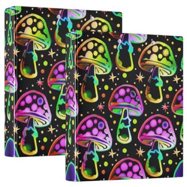 Imagem de Fichários coloridos com 3 anéis de cogumelos neon roxos, 3 polegadas, comporta 200 folhas, 3 pastas de anéis, fichário planejador de anéis redondos, 31,5 x 27 x 6 cm, pacote com 2