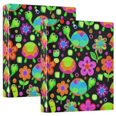 Imagem de Fichários personalizados de tartarugas coloridas de 3,8 cm, 3 anéis, comporta 200 folhas, pastas, anel redondo, 31,5 x 27 x 6 cm, 1 pacote