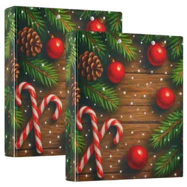 Imagem de Fichários personalizados de ramos de Natal de 3 cm com 3 anéis para 200 folhas, anel redondo fofo, 31,5 x 27 x 6 cm, pacote com 2