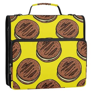 Imagem de Fichários personalizados com 3 anéis de 3,8 cm, anel D de chocolate, biscoitos amarelos, organizador de zíper, estojo de armazenamento com alça e alça para escola
