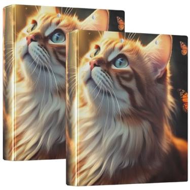 Imagem de Fichários de 3 anéis com borboleta de gato laranja personalizado, 3 argolas, 200 folhas, portfólio de impressão, fichário de anel redondo, 31,5 x 27 x 6 cm, 1 pacote