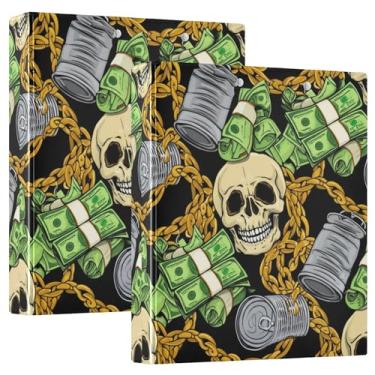 Imagem de Fichários pretos com caveiras bege de 3,8 cm, 3 anéis, 200 folhas, cadernos de desenho animado, fichário redondo, 31,5 x 27 x 6 cm, 1 pacote