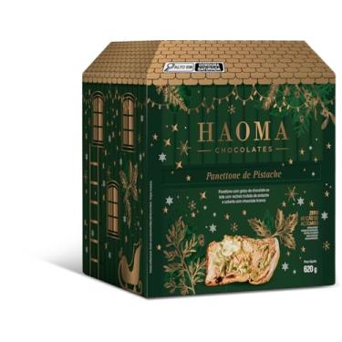 Imagem de Haoma Panettone Trufado Pistache, Massa de Fermentação Natural, 620g, Com Gotas de Chocolate ao Leite e Cobertura de Chocolate Branco, Sem Adição de Açúcar, Contém Glúten e Lactose