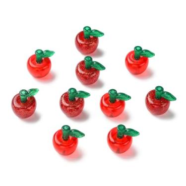 Imagem de UR URLIFEHALL 20 peças, 2 estilos, contas de maçã vermelha 3D acrílicas com tema de fruta doce, contas espaçadoras para pulseira faça você mesmo, colar, acessórios de fabricação de joias