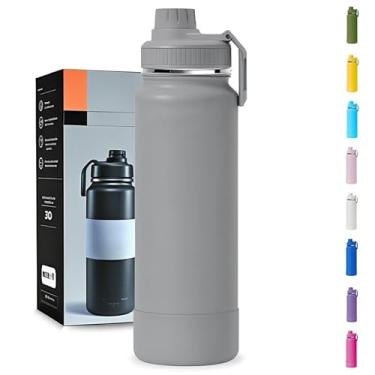 Imagem de Garrafa Térmica 1000ML - Duplamente Isolada, Aço Inox 304, Base Emborrachada Anti Derrapante, Mantém Bebidas Quentes por 12 Horas e Geladas por 24 Horas (Cinza Slin)