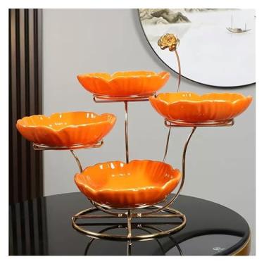 Imagem de fruteira cesta Tigela de frutas cerâmica multicamadas, família, sala de jantar, mesa, decoração, tigela de doces, estrutura de metal, prato de frutas bancada(Orange)