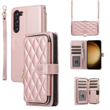 Imagem de Capa carteira para Samsung Galaxy S23, capa de couro durável com fecho magnético e 9 compartimentos para cartão, suporte, alça de pulso, corrente, capa protetora de telefone à prova de choque para