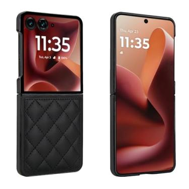 Imagem de Capa para celular Motorola Razr 50 Ultra, couro macio com padrão luxuoso antichoque, capa de telefone fina, estilo moderno (preto)