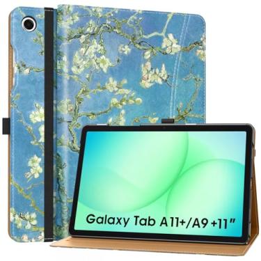 Imagem de MoKo Capa para Samsung Galaxy Tab A11+/A11 Plus/A9+/A9 Plus 11 polegadas 2025/2023, capa fólio de couro sintético multi-ângulo com alça de mão, bolso, despertar/hibernar automaticamente, flor de