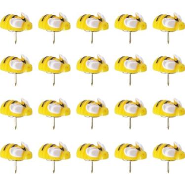 Imagem de ZCZQC 20 peças de alfinetes criativos de abelha de 0,9 cm para parede, quadro de cortiça de resina, alfinetes decorativos pendurados itens leves para proteger mapas avisos fotos