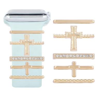 Imagem de CREATCABIN 1 caixa, 5 peças, 5 estilos, pulseira de relógio cruzada, berloques, liga metálica, strass, crucifixo de Páscoa, decorativo, 49 mm, 45 mm, 44 mm, 42 mm, 41 mm, 40 mm, acessórios de pulseira