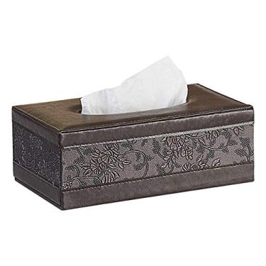 Imagem de Suporte de caixa de lenços de couro, porta-guardanapos retangular, dispensador de papel de bombeamento, suporte de lenços faciais, fundo magnético para casa, escritório, caixa de lenços de flores