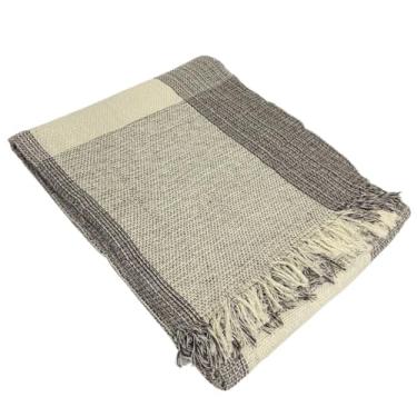 Imagem de Manta para Sofá Tipo Capa Luxo 210x120cm em Algodão – Decorativa e Protetora para Sala(Marrom Claro C/Cru Retângulo)