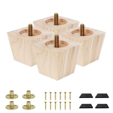 Imagem de Txcucc Pés para móveis, pernas de mesa, pernas de sofá, pés quadrados inacabados, pernas de substituição de madeira de 5 cm para móveis, conjunto de 4, natural (4 conjuntos, 5 cm)