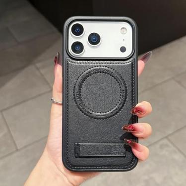 Imagem de SFDSUH Capa de couro PU com suporte para iPhone 16 Pro Max, carregamento sem fio magnético e proteção contra impactos (Preta)