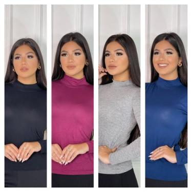 Imagem de Kit 4 blusa feminina cacharrel com manga longa - GK TODA BELA, Preto, 
