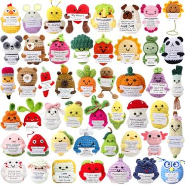 Imagem de HunnmingRe 48 Pcs Crochet Animals with Motivational Cards, Cute Handmade Knitted Animals Gifts for Women Men Teacher Nurse Employee Appreciation Gift and Office Desk Decor