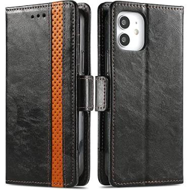 Imagem de KAPPDE Capa para iPhone 13 Pro Max/13 Pro/13/13 Mini, capa protetora magnética de couro PU com slot para cartão de bloqueio de RFID Suporte de visualização TPU à prova de choque (Cor: Preto, Tamanho: 13pro max 6,7 polegadas)