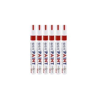 Imagem de AMSOH 1/3/6/12 canetas marcadoras coloridas permanentes à prova d'água brancas para pneu tecido de borracha tinta de metal (6 peças vermelhas)