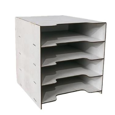 Imagem de Organizador de Papéis 5 Divisórias em MDF 27 cm x 24 cm x 30 cm para Escritório, Casa e Escola, Facilita Classificação de Documentos, Recibos e Notas(Branco)