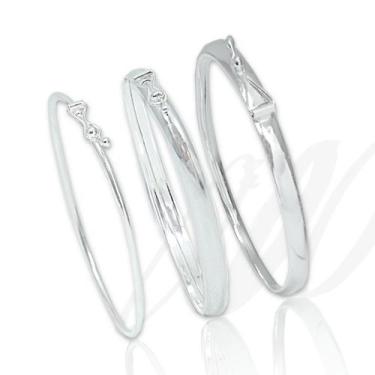 Imagem de Conjunto 3 Bracelete Pulseira Largo Rigido Prata Legitima - Lojas La&N