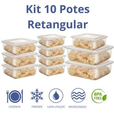 Imagem de Jogo 10 potes retangular econômico transparente, kit pote BPA free - E