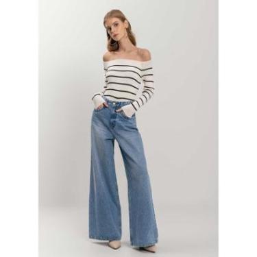 Imagem de Blusa Ombro A Ombro De Mangas Longas Em Tricô-Feminino