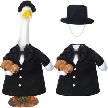 Imagem de Gilprop Conjunto de fantasia de ganso para varanda de dia da marmota com marmota de pelúcia de 58 cm de cimento/plástico para jardim, gramado, varanda e ganso, acessórios para decoração de pátio e