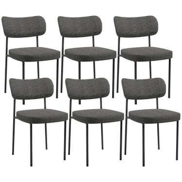 Imagem de Kit 06 Cadeiras Decorativa Estofada Para Sala De Jantar Melina L02 Linho Mescla Chumbo - Lyam Decor