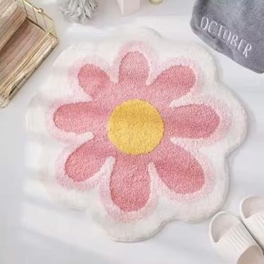 Imagem de Tapete de banho de flores, tapete de banho super macio e fofo para banheiro, lavável à máquina, tapete de microfibra antiderrapante em forma de flor para quarto de meninas, chuveiro, banheira, 60 x 60