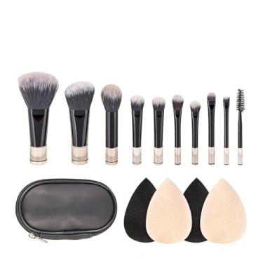 Imagem de Pincéis de maquiagem, kit de pincéis sintéticos, base em pó, corretivo, blush, marca-texto, conjunto de pincéis com 4 peças de esponja de maquiagem e bolsa de cosméticos para mulheres
