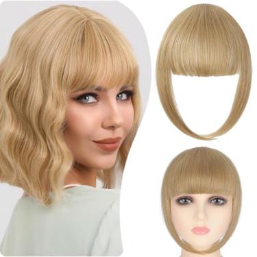 Imagem de Franja com clipe, franja de presilha, apliques de cabelo para mulheres franja com têmporas extensões de cabelo grosso curvado natural peruca de cortina loiro acinzentado