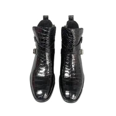Imagem de Authentic Exotic Crocodile Skin Bota masculina ZIP Chelsea, sapatos de inverno, couro de jacaré genuíno, cano curto, preto, botas de cano curto, Preto, 38