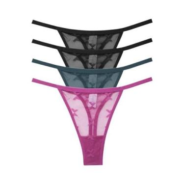 Imagem de Conjunto De Lingerie Sexy Feminina Em Renda 4PCS, Tanga Transparente D