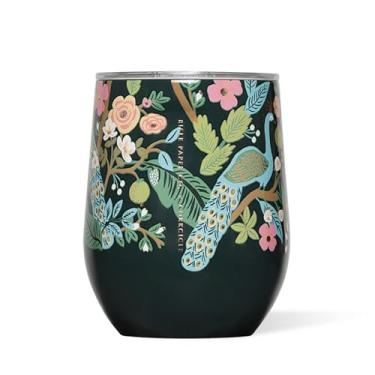 Imagem de Corkcicle x Rifle Paper Co. Copo de vinho isolado sem haste, azul pavão, 340 g – copo de vinho sem haste de aço inoxidável mantém as bebidas frias por 6 horas, quentes 3 horas – antiderrapante,