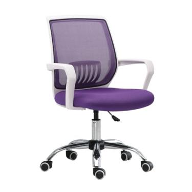 Imagem de Cadeira de escritório ajustável de malha giratória para sala de conferências com suporte lombar e apoios de braços fixos (Roxo)