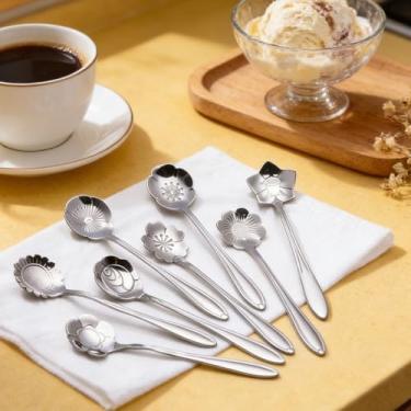 Imagem de Conjunto criativo de colheres e colheres de café – 8 padrões diferentes, aço inoxidável reutilizável para chá, bolo, açúcar, sobremesa, sorvete, tempero ou especiarias