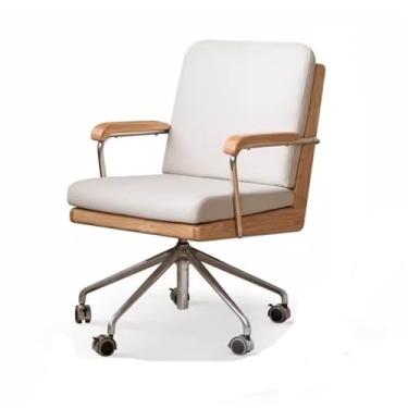 Imagem de x3anggyt5 Cadeira giratória ajustável de madeira maciça, base de metal de carvalho com rodas, escritório e escritório