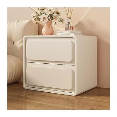 Imagem de Mesa de cabeceira moderna estilo creme de madeira cor sólida mesa de cabeceira simples com duas gavetas móveis de cabeceira grande capacidade de armazenamento prático (branco, médio)
